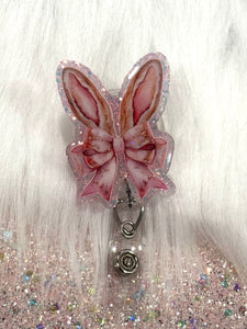 Pink Bunny Ears With Bow Easter Retractable Badge Reel